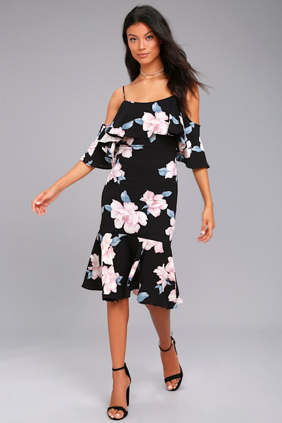 black floral dress off the shoulder