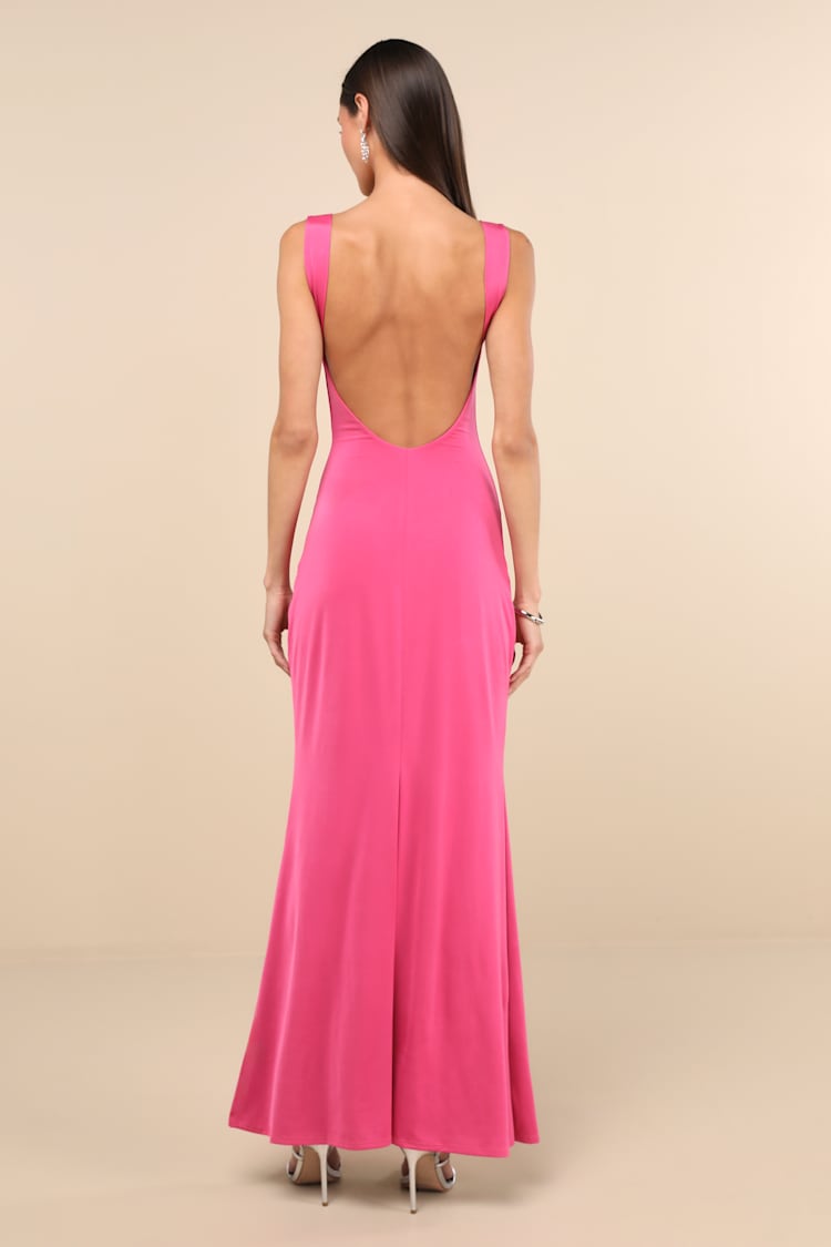 Inspiring Glamour Fuchsia Backless Column Maxi Dress