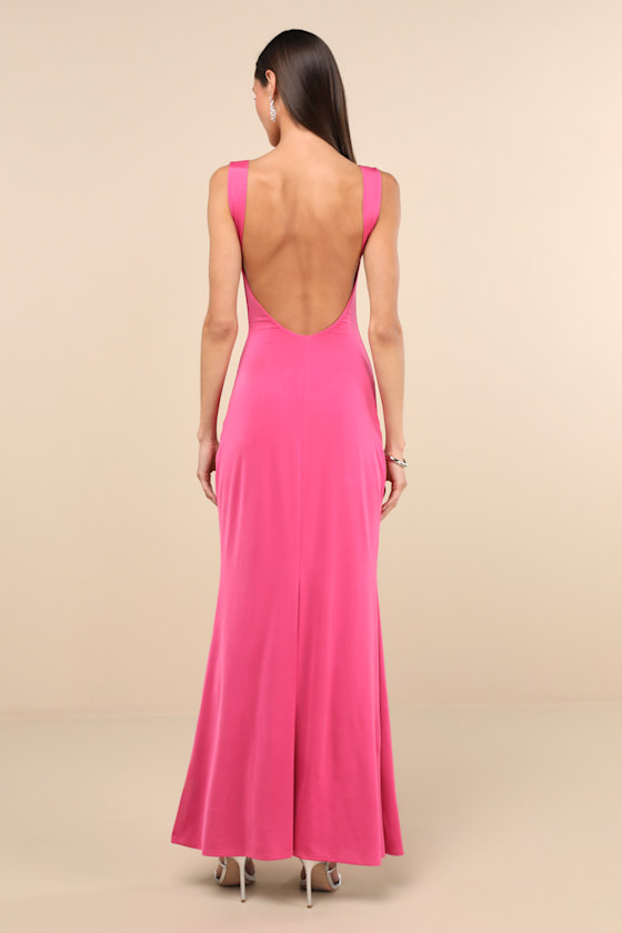 Inspiring Glamour Fuchsia Backless Column Maxi Dress 2