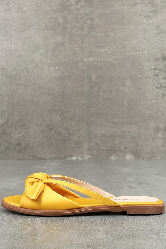 Tia Yellow Satin Slide Sandals 1