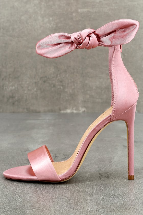 Xia Dusty Pink Satin Ankle Strap Heels 1