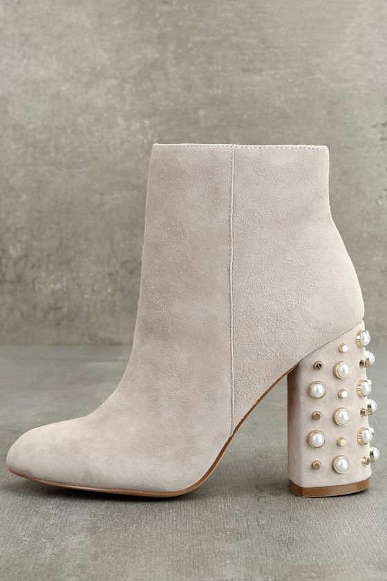 Steve Madden Yvette Taupe Suede Leather Studded Booties 1