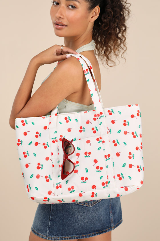 Macrae Cherry Tote - White Cherry Tote - Oversized Tote Bag - Lulus