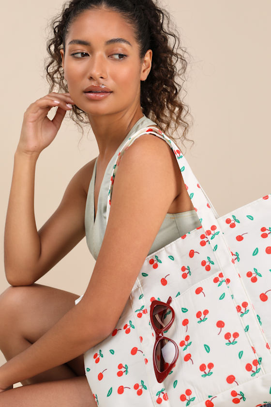 Macrae Cherry Tote - White Cherry Tote - Oversized Tote Bag - Lulus