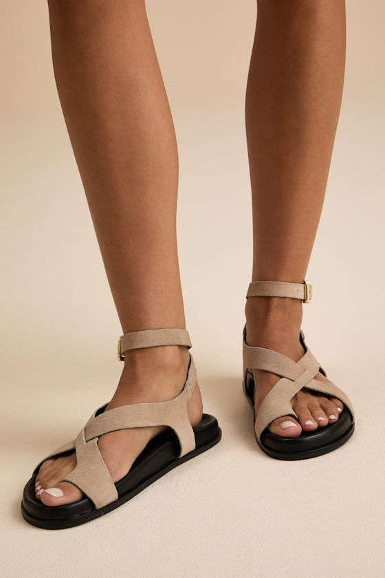 Seychelles Fritz Beige Suede Leather Strappy Flat Sandals