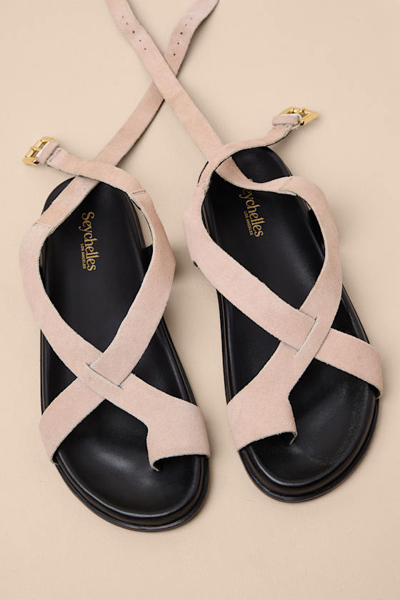Fritz Beige Suede Leather Strappy Flat Sandals - thumbnail 4