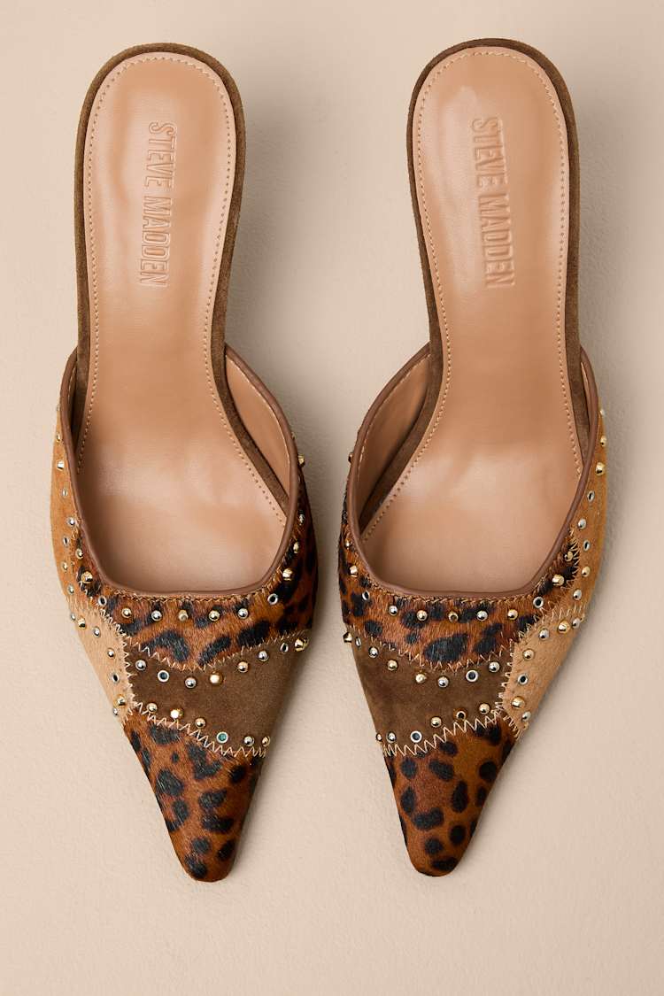 Alexi Leopard Multi Patchwork Studded Mule Pumps