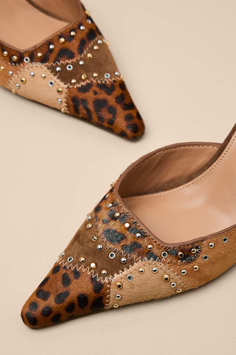 Alexi Leopard Multi Patchwork Studded Mule Pumps