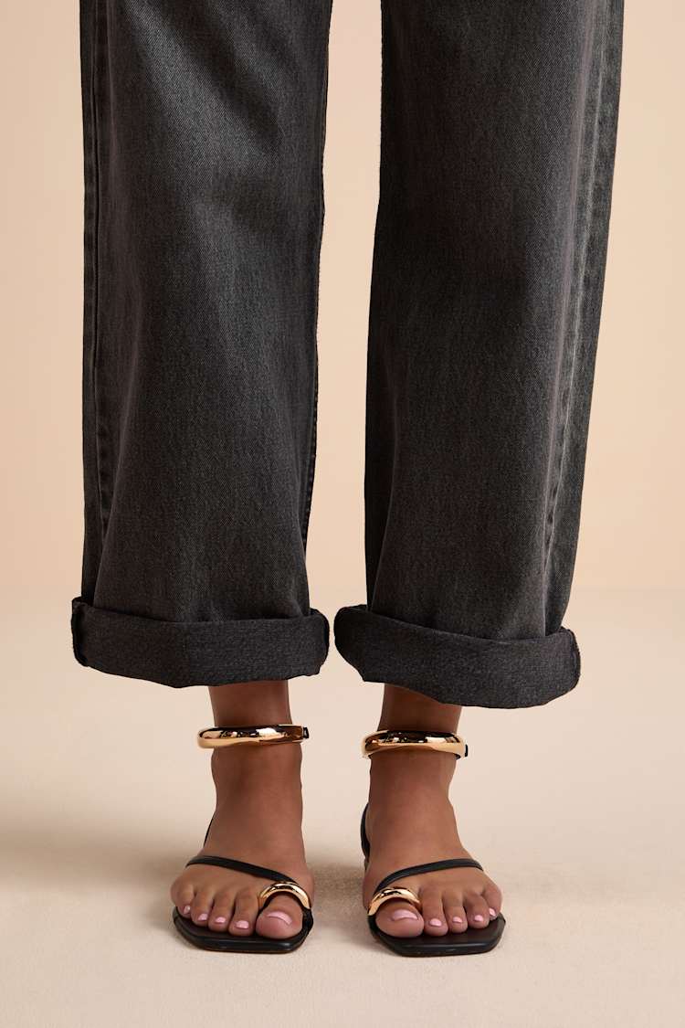 Steve Madden Odyssey - Black Leather Sandals - Flat Sandals - Lulus
