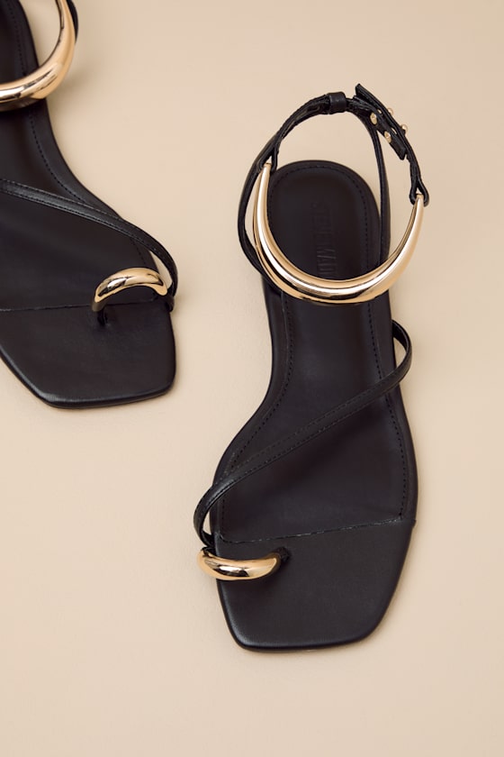Odyssey Black and Gold Leather Ankle Strap Sandals 1