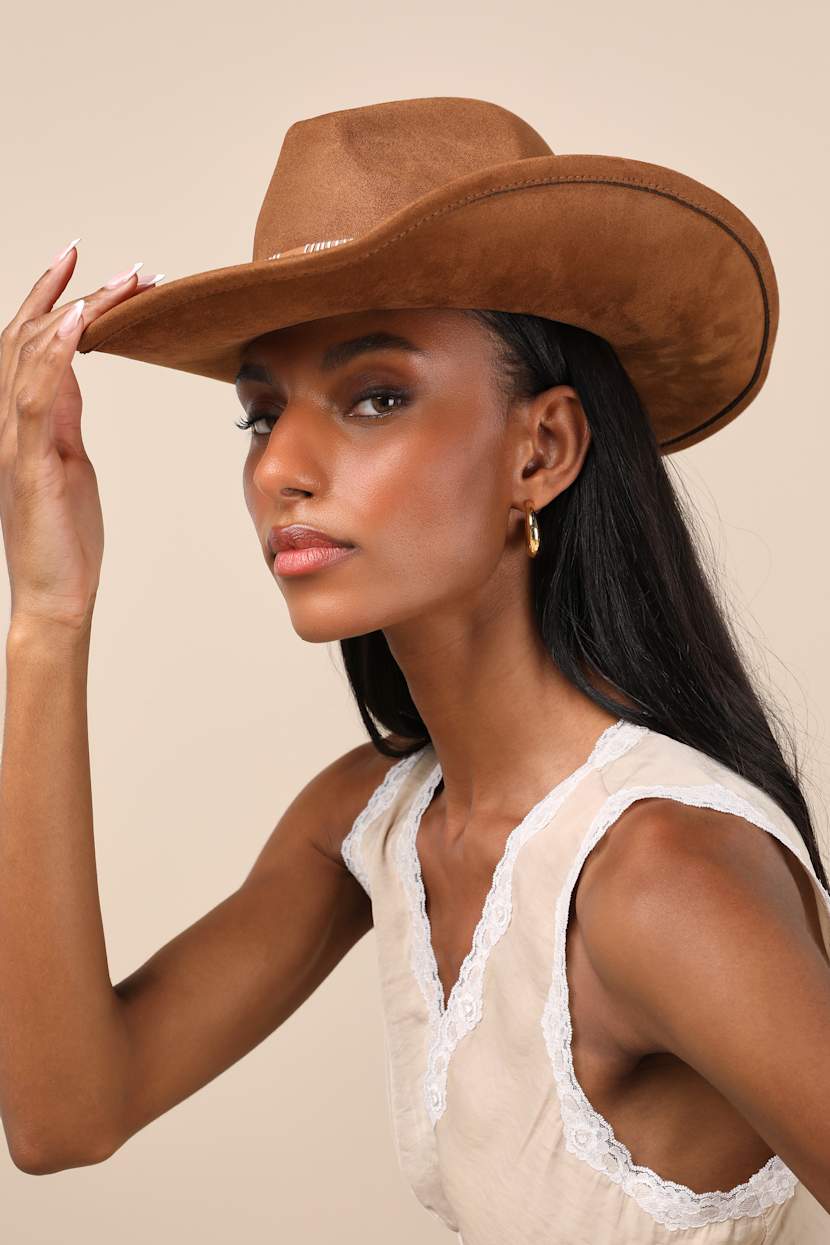 Light Brown Felted Western Hat - Studded Cowboy Hat  display picture 3