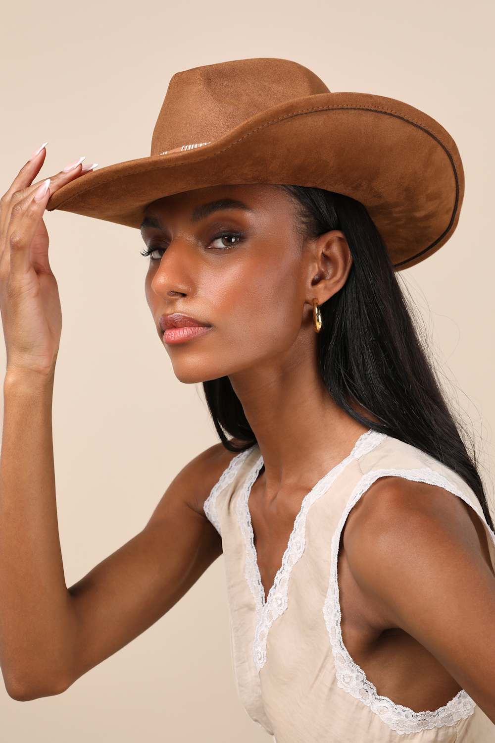 Briette Light Brown Studded Cowboy Hat