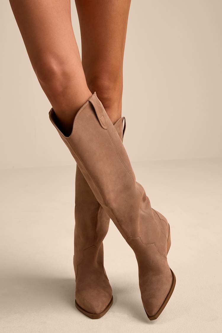 Helix Fawn Suede Pointed-Toe Knee-High Boots