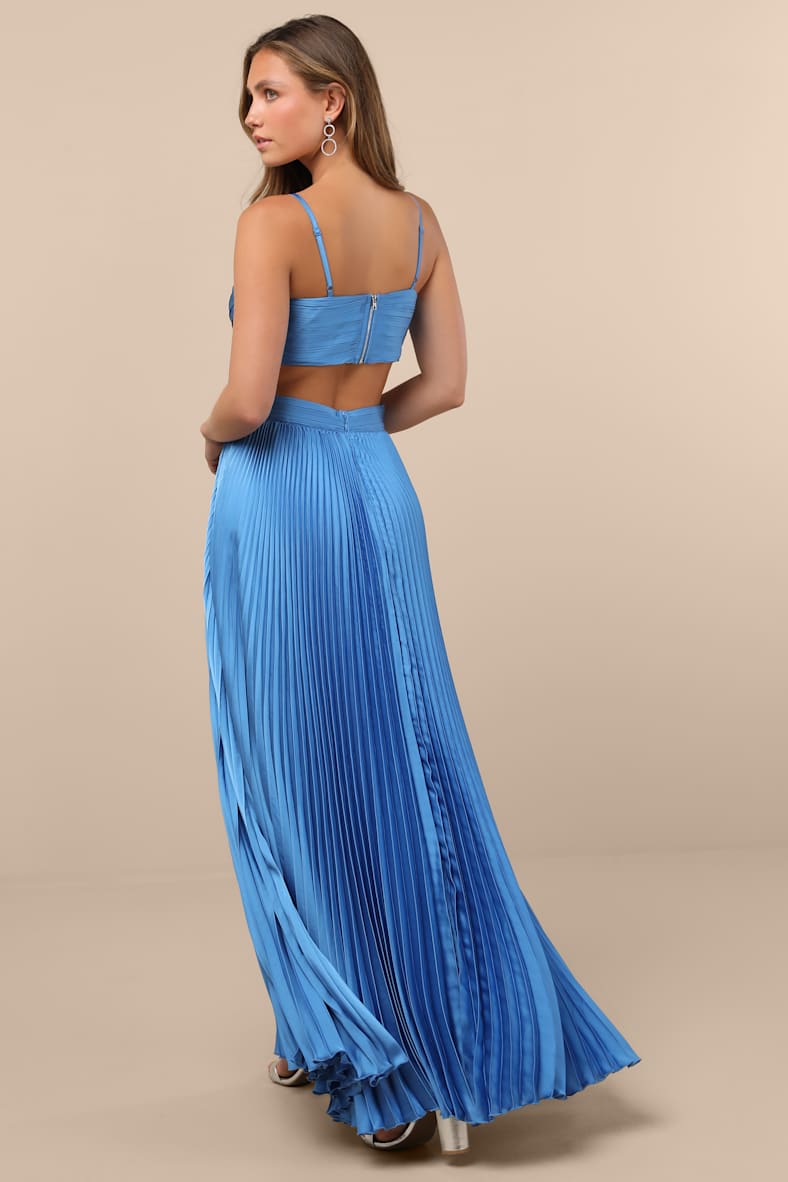 Got the Glam Blue Pleated Cutout Maxi Dress