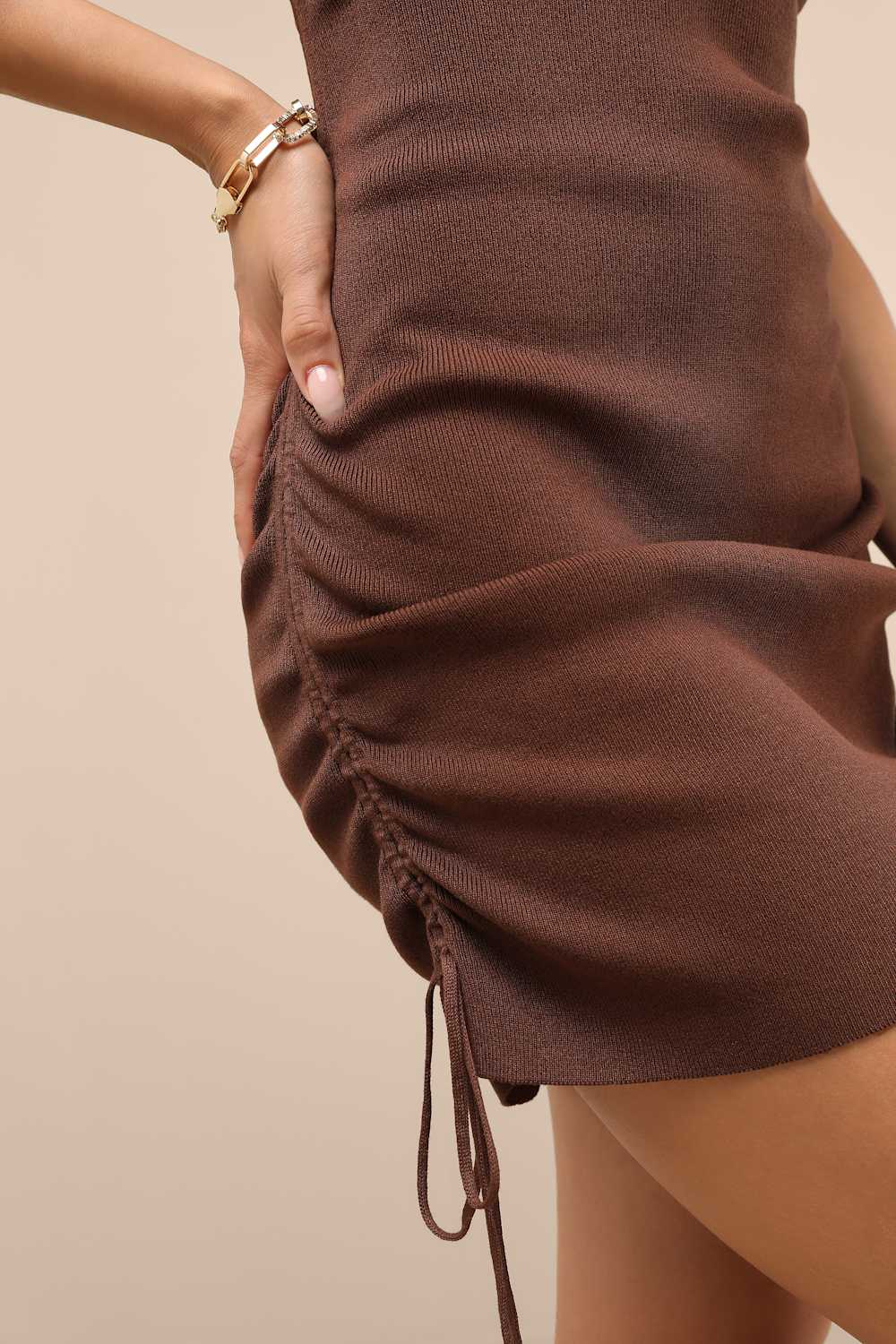 Adalinda Brown Off-the-Shoulder Sweater Mini Dress