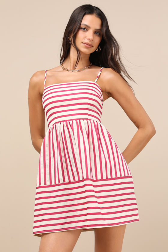 Yamila Fuchsia Striped Textured Cutout Mini Dress 3