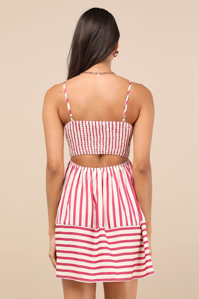 Yamila Fuchsia Striped Textured Cutout Mini Dress