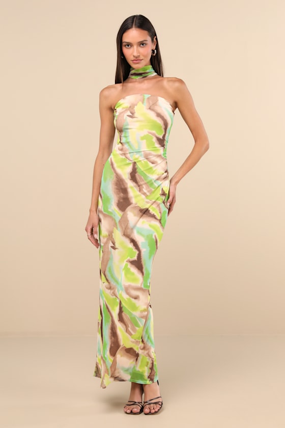 Adria Green Multi Abstract Print Mesh Midi Dress 2