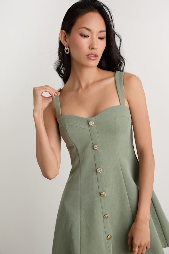 Akira Sage Button-Front Skater Mini Dress 2