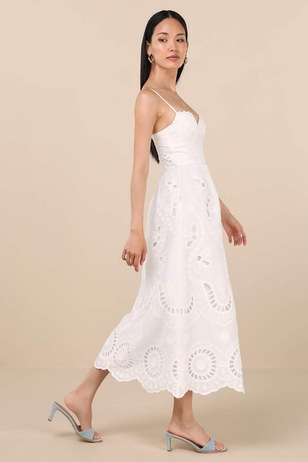 Jenora White Embroidered Bustier Midi Dress