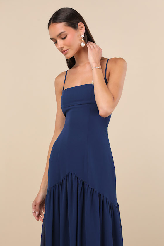 Auria Navy Blue Chiffon Drop Waist Maxi Dress 2