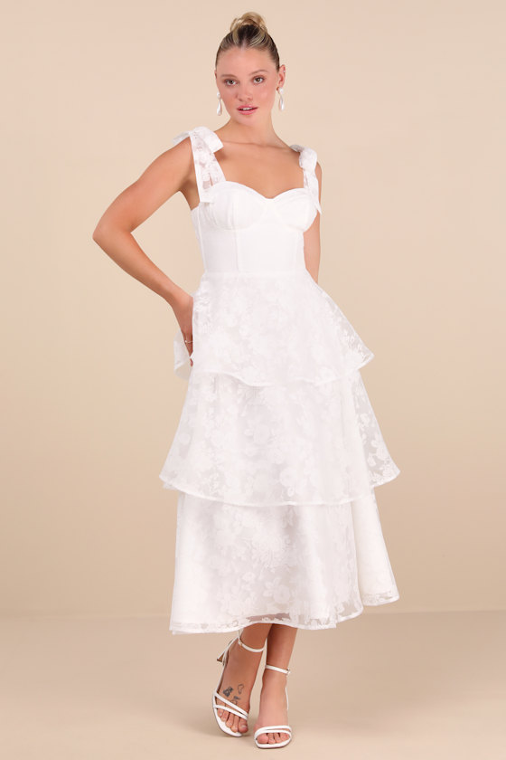 Glamorous Sweetie White Burnout Tie-Strap Bustier Midi Dress 1