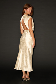 Gia Cream Satin Jacquard Cutout Midi Dress 3