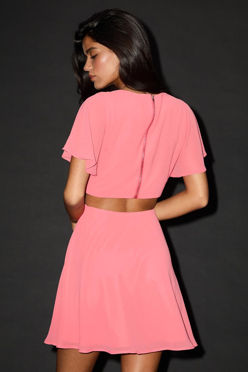 Blissful Love Coral Pink Cutout Mini Skater Dress