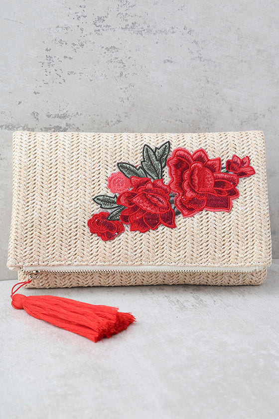 Into Bloom Cream Embroidered Clutch