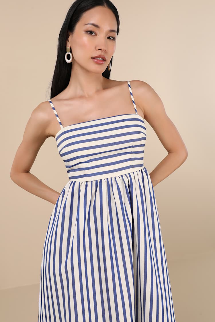 blue dress for baby girl Sail to Sable Navy & White Stripe Short Sleeve Fit & Flare Tunic Dress Navy/White Stripe / Xs / SU2317 main image 1