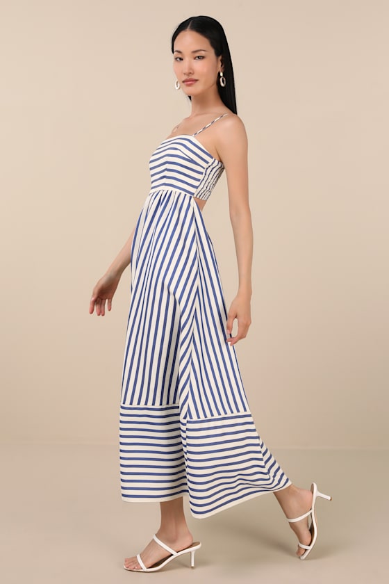 Blue Striped Sundress - Striped Midi Dress - Cutout Midi Dress - Lulus