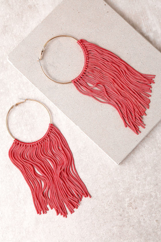 Wings of the Wind Gold and Red Fringe Earrings 1