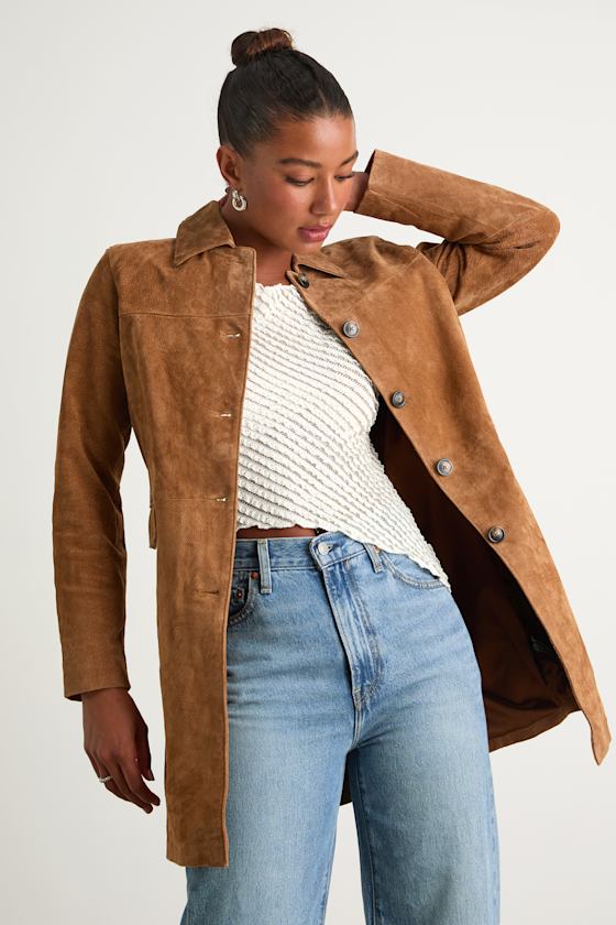 Blanknyc Vessa Brown Suede Collared Trench Coat In Brown