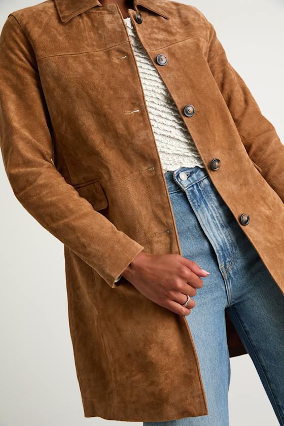 Blanknyc Vessa Brown Suede Collared Trench Coat In Brown
