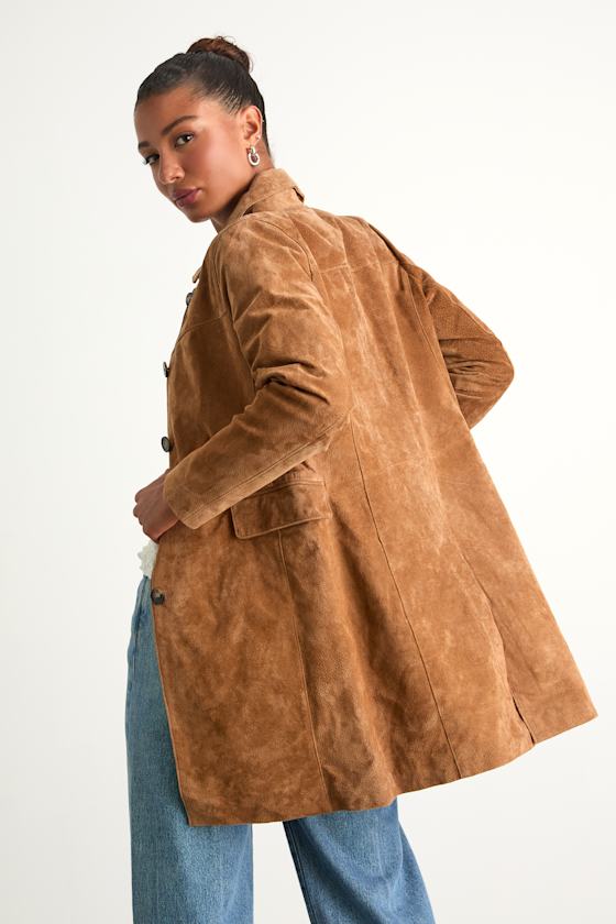 Blanknyc Vessa Brown Suede Collared Trench Coat In Brown