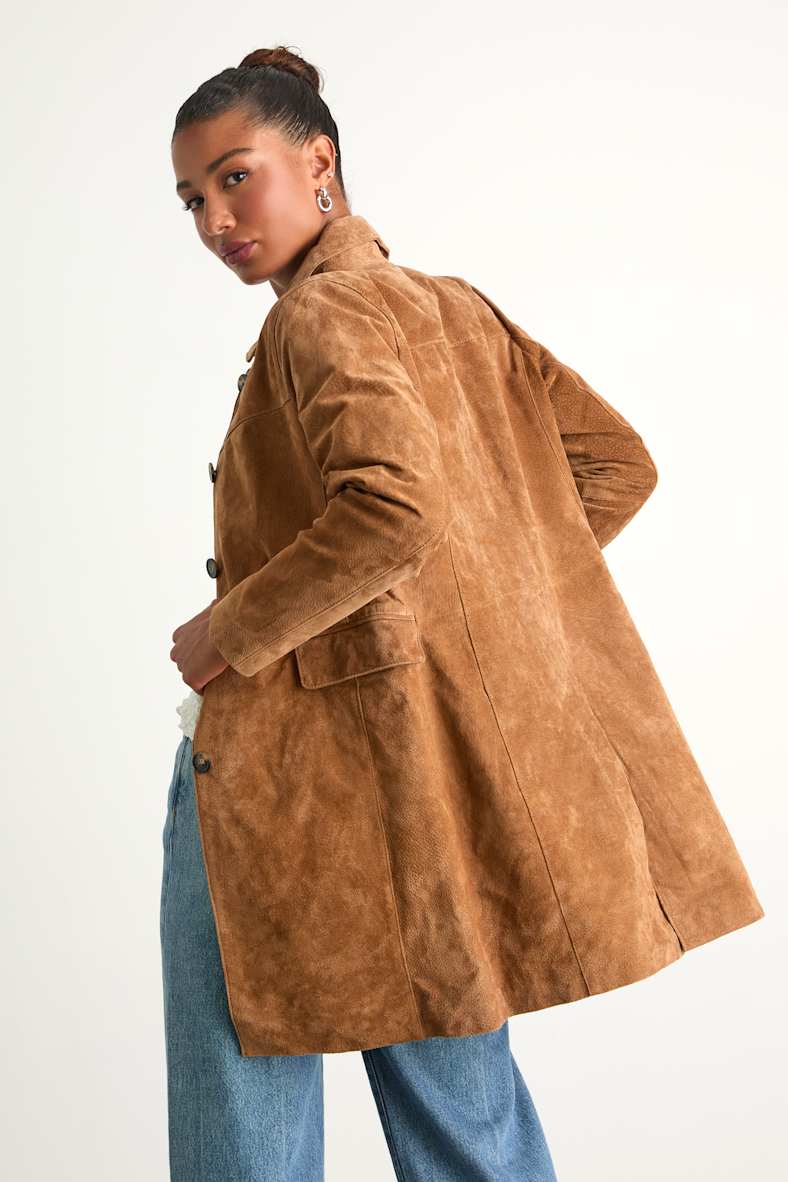 Vessa Brown Suede Collared Trench Coat