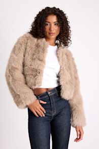 Xylona Taupe Faux Fur Cropped Jacket 1