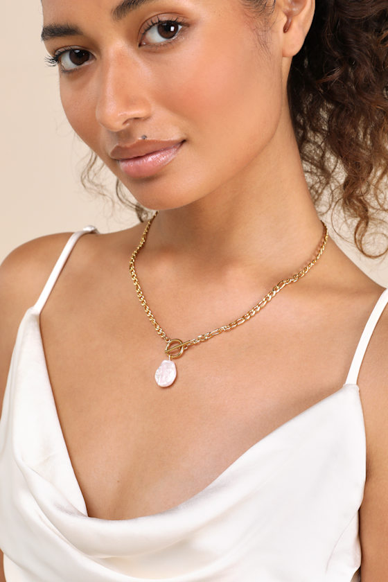 ★MIDNIGHT MOMENT.★ split pearl chain necklace Petit Moments Jade Necklace - Gold Necklace - Pearl Necklace