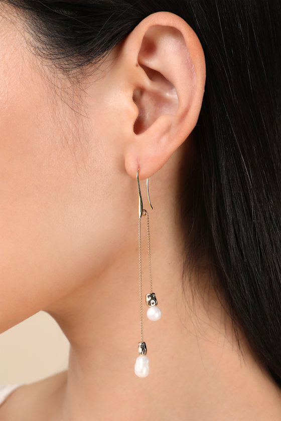 [LLOYD] 10K GOLD☆Riverside Pearl Drop Earrings Gold Pearl Drop Earrings - Chain Drop Earrings - Pearl