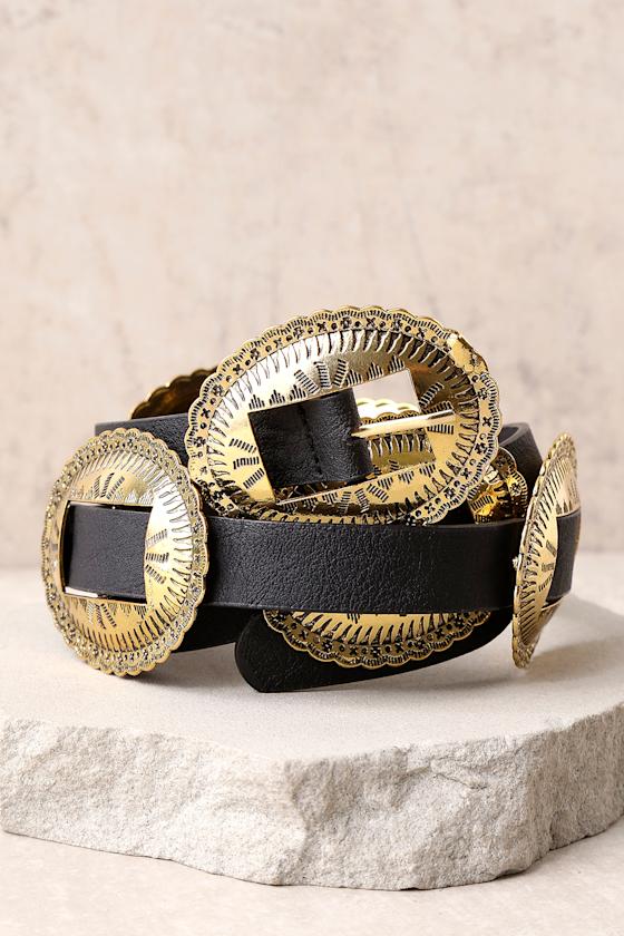 Boho Black Belt Concho Belt Gold Belt Lulus