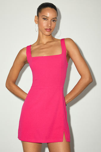 Admiring Cutie Pink Square Neck Cutout Twist-Back Skort Romper 5