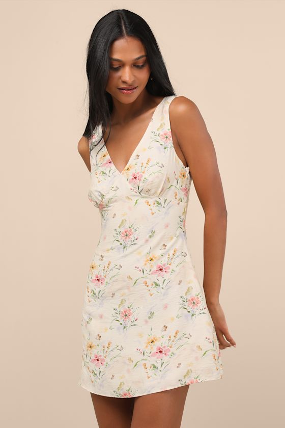 Image of Jaziel Ivory Floral Sleeveless Mini Dress
