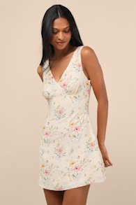 Jaziel Ivory Floral Sleeveless Mini Dress 2