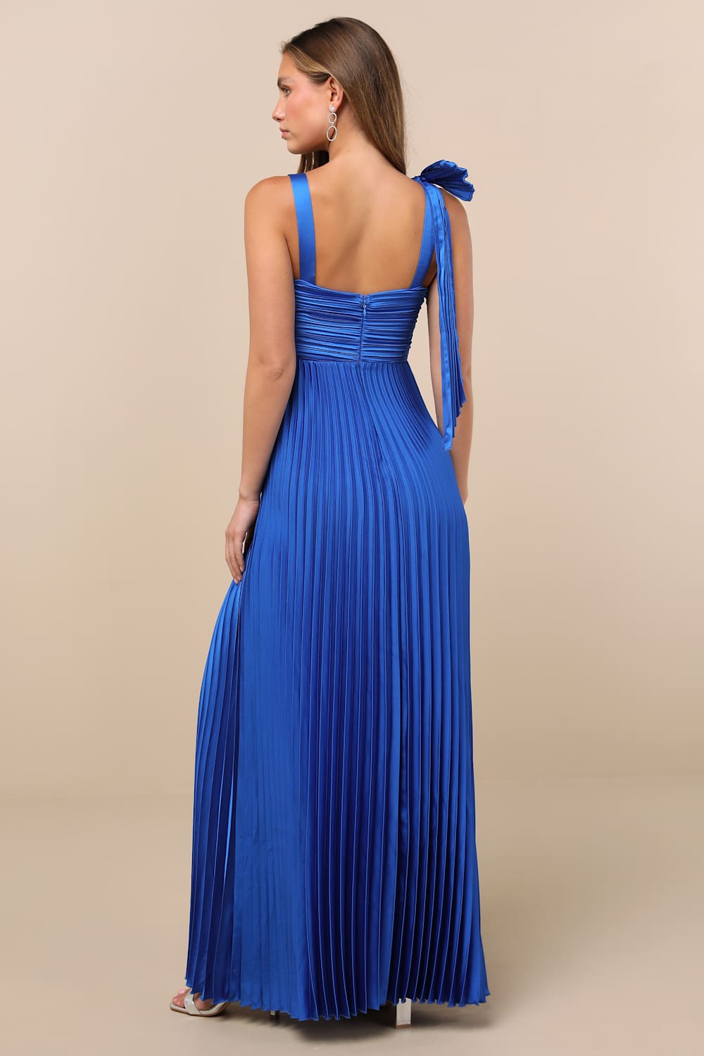 Gorgeous Purpose Royal Blue Pleated Sleeveless Bow Maxi Dress