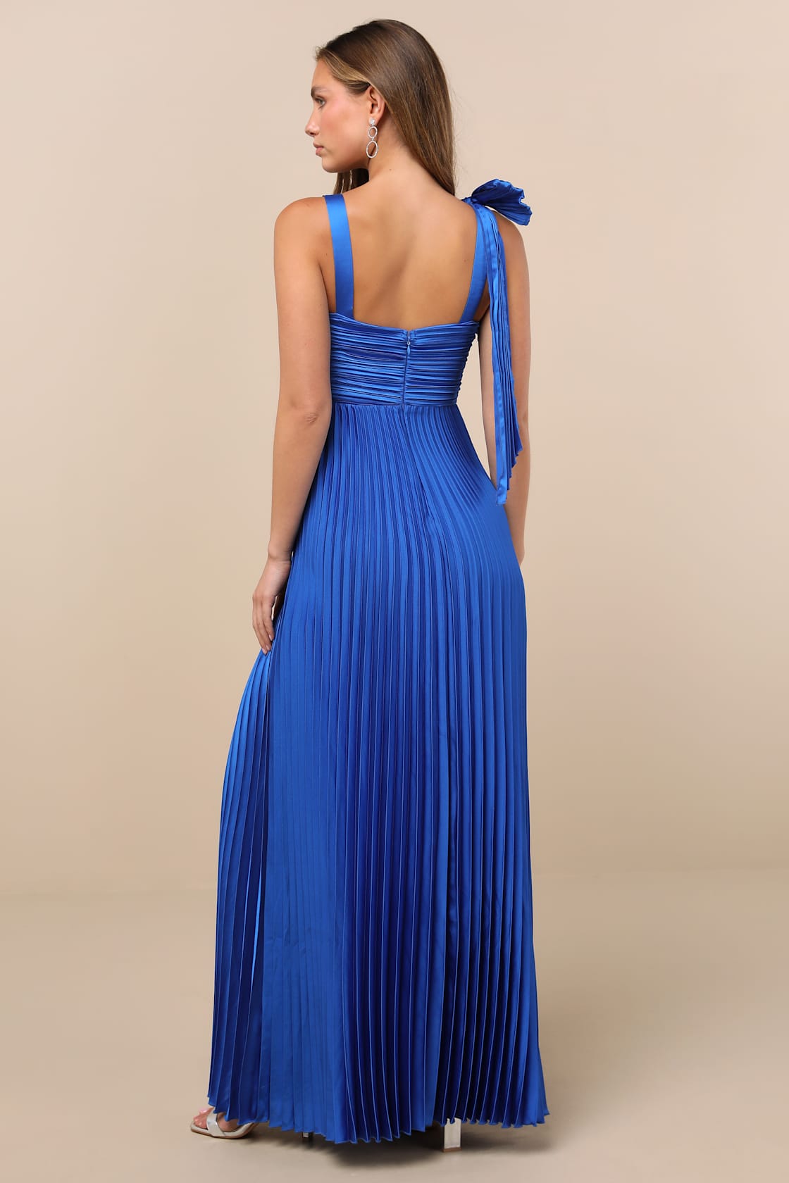 Gorgeous Purpose Royal Blue Pleated Sleeveless Bow Maxi Dress