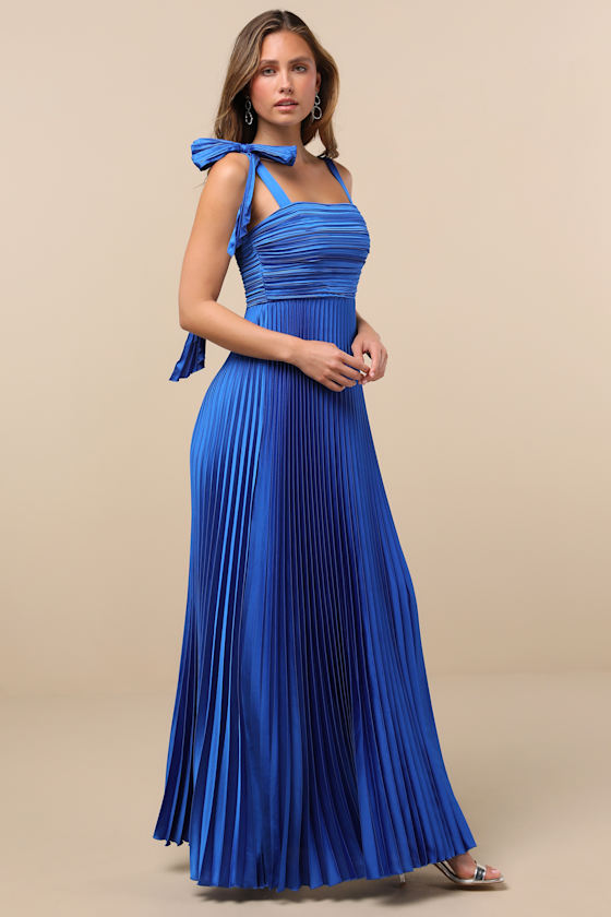 Image of Gorgeous Purpose Royal Blue Pleated Sleeveless Bow Maxi Dress