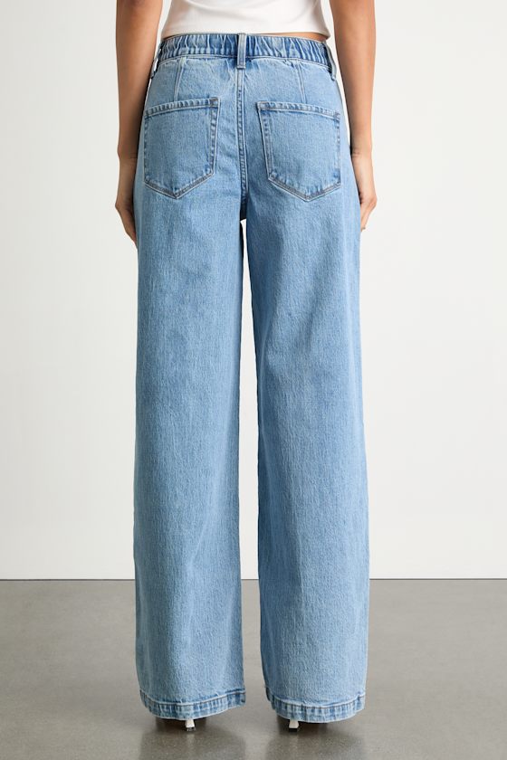 Vervet Drawstring Jeans - Light Wash Pleated Jeans - Wide Jeans