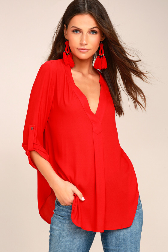 Chic Red Top - Red Blouse - Three-Quarter Sleeve Top - Lulus