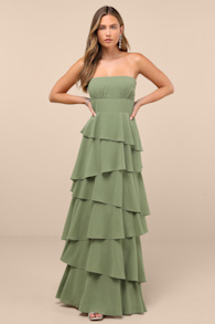 Gorgeous Essence Sage Strapless Tiered Maxi Dress 2