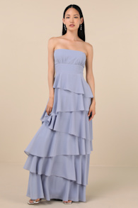 Gorgeous Essence Slate Blue Strapless Tiered Maxi Dress 2